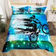thumbnail image 1 of Homemissing Boys Bedding Set,Dirt Bike Sports Bmx Rider Silhouette Blue Halftone Effect Extreme Background Bedding & Linen King Size 3 Pcs Zipper, 1 of 3