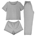 thumbnail image 2 of Ruimatai Women's Pajama Set 3PCS Casual Sleepwear Short Sleeve Top with Shorts and Pants Soft Comfortable Home Lounge Wear, 2 of 9