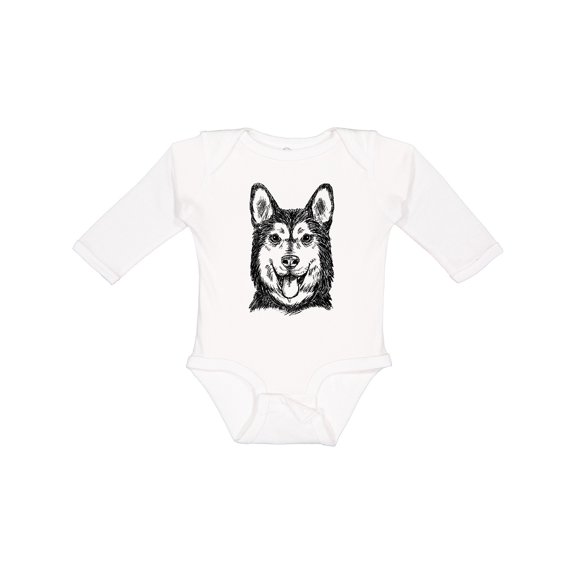 Inktastic Siberian Husky Sketch Portrait Boys or Girls Long Sleeve Baby Bodysuit