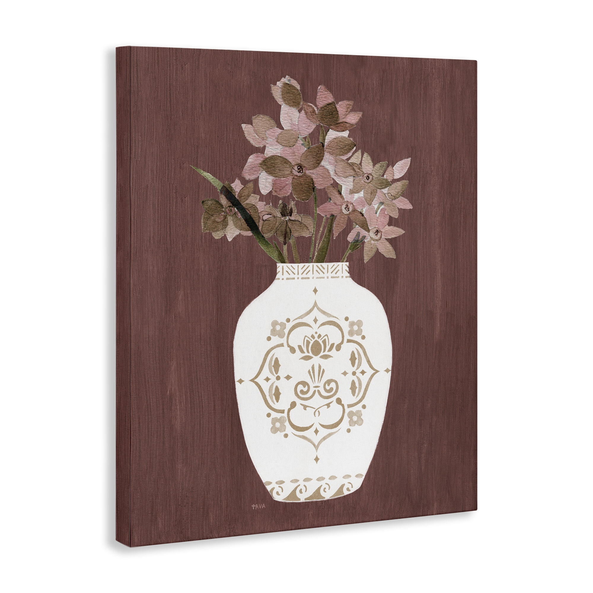 Stupell Industries Ornate Boho Vase Plants & Flowers Painting Wrapped Canvas Art Print Wall Art, 16 x 20