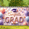 thumbnail image 5 of Gold Lettering Graduation Banner Purple Grad Cap Grad Party Backdrop Diploma Scroll Pastel Balloons Graduation Background for Graduation Ceremony College Grad Party Photo Shoot Backdrop, 5 of 9