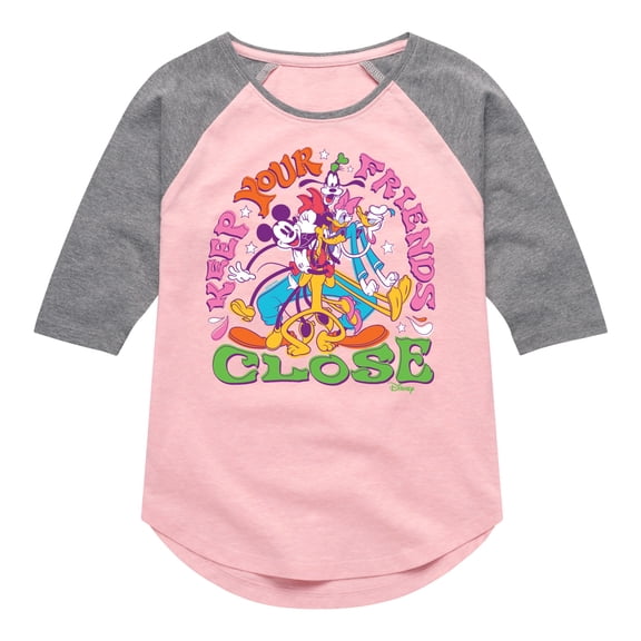 Disney - Mickey & Friends - Keep Your Friends Close - Toddler And Youth Girls Raglan Graphic T-Shirt