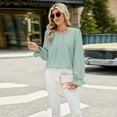thumbnail image 3 of SWSMCLT Women's Long Sleeve Lantern Sleeve Blouse Fashion Fall Casual Top Soft Shirt Work Top Ruffle Button Shirts Green Medium, 3 of 5