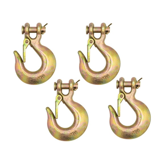 4 Pack 1/4" G70 Clevis Slip Hook with Latch - 2,860 LBS WLL Heavy Duty Grade 70 Safety Chain Hook for Trailer Truck Transport