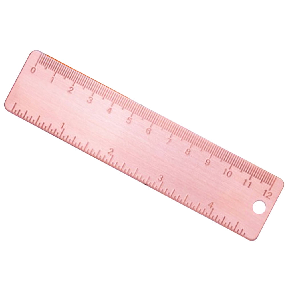 Pretyzoom Pink Copper Metal Ruler Sturdy Multi-Function Drawing and Teaching for Home