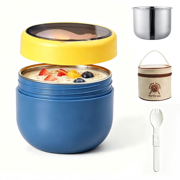 20OZ Insulated Hot Food Thermos Jar, 304 Stainless Steel Vacuum Hot Food Container, Portable Oatmeal Bowl with Built‑in Spoon & Carrying Bag, Leak‑Proof, Keep Hot Cold for Home Office Travel