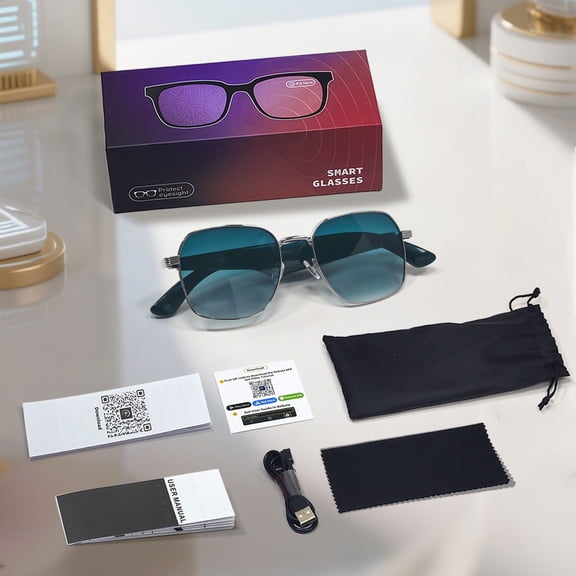 AI smart glasses with ultra long battery life of 120 hours, voice calls, Bluetooth music, voice navigation for travel, anti blue light glasses, UV resistant smart sunglasses