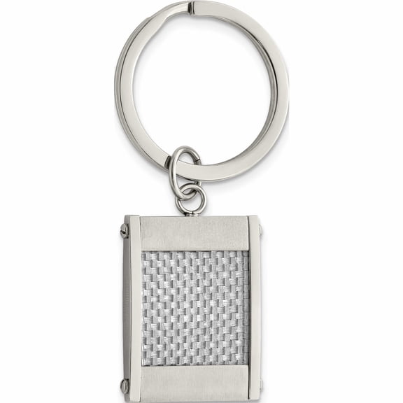 Stainless Steel Brushed And Polished Grey Carbon Fiber Inlay Key Ring Made In China -Jewelry By Sweet Pea