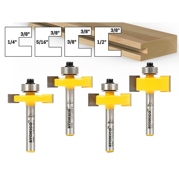 4 Bit Slot Cutter Router Bit Set - 1/4" Shank - Yonico 14481q