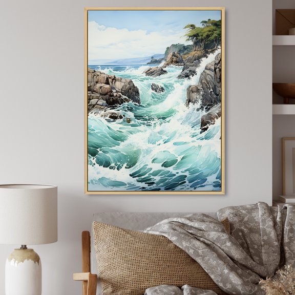Designart "Serenity in River Minimalism" Landscape & Nature Floater Framed Canvas Print