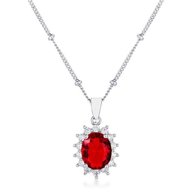 J Goodin P50201R-C10 Pendentif Ovale Royal Petite Plaqué Rhodium Rouge Rubis