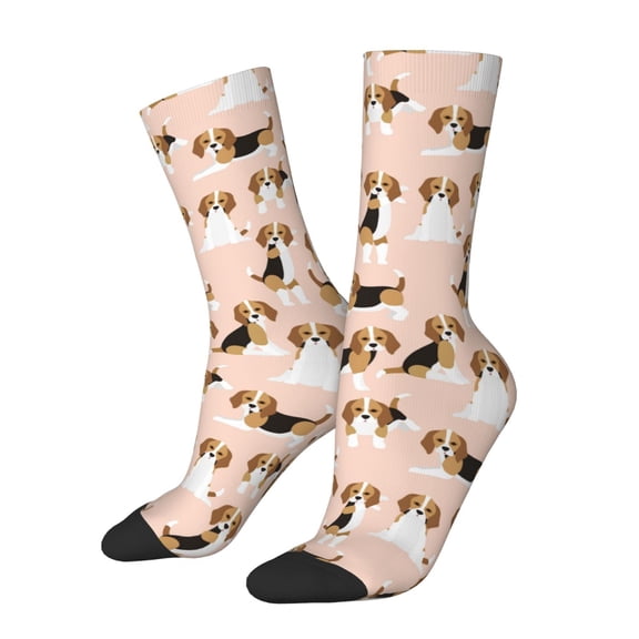 Rateoe Beagle Dog On Brown for Women Casual Calf Socks - Cute Crew Socks - Thin Soft Above Ankle Socks Size 5-11