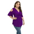thumbnail image 3 of Daystry Plus Size Tops for Women Sexy Empire Waist Dressy Cold Shoulder Short Sleeve Shirts Purple-2X, 3 of 8