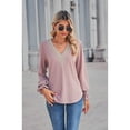 thumbnail image 3 of Anbech Lace Stitching Women Shirt V Neck Lace Chiffon Blouse Long Sleeve Loose Pullover Top, 3 of 8