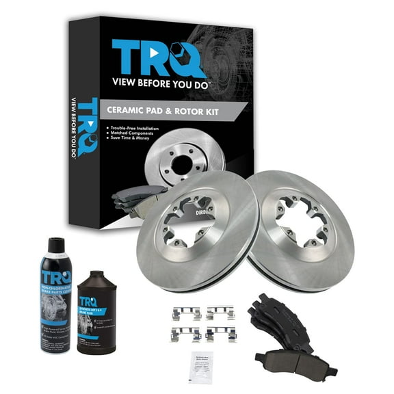TRQ Front Posi Ceramic Brake Pad & Rotor Kit w/Chemicals BKA16468