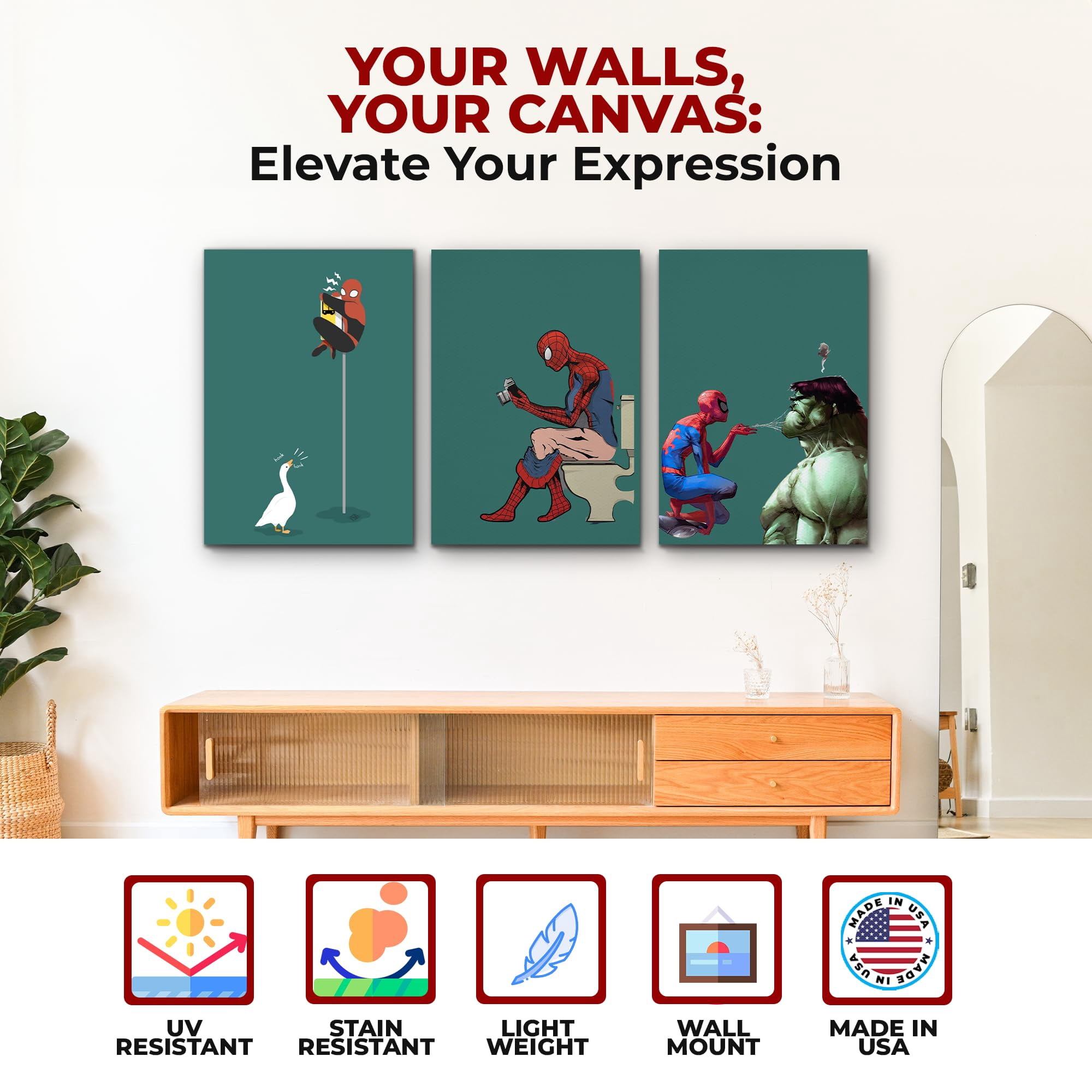 Funny Canvas Wall Art by DreamController Set of 3 - 16x24 inches Wall Decor | HD Printed & Wooden framed wall art | Modern Wall Decor for Bedroom, Living Room, Office, Kids Room | Made in USA