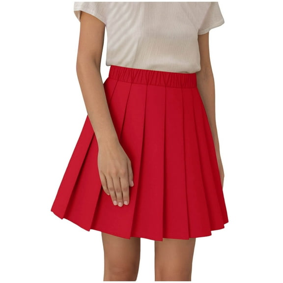 Staki Girls Tennis Skirt Girl's Pleated Skirt Mini Skater Basic Skirts High Waist School Girls Uniform Short Cheerleader Skirt 2-9Y 10-18Y(Red,4-5 Years)