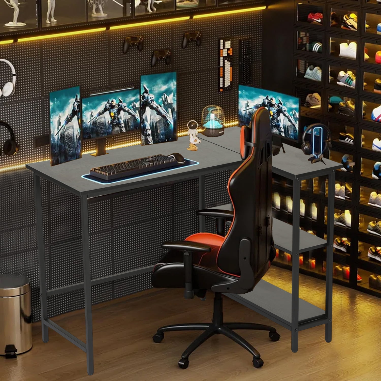 YRLLENSDAN 43" Gaming Desk L-Shaped Computer Desks L Shaped Desk with Storage Corner Desk L Shaped Gaming Desks for Bedrooms Small Spaces, Black