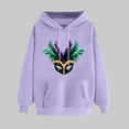 thumbnail image 2 of VBTAPA Mardi Gras Hoodies for Women Carnival Mask Graphic Print Hooded Sweatshirt Drawstring Pullover Hoodie with Kangaroo Pocket Purple S, 2 of 6