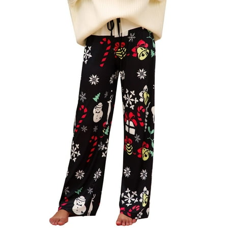 

Wide Leg Pants for Women Christmas Print Elastic Waist Drawstring Lounge Trousers Casual Baggy Pajama Pants Sleepwear