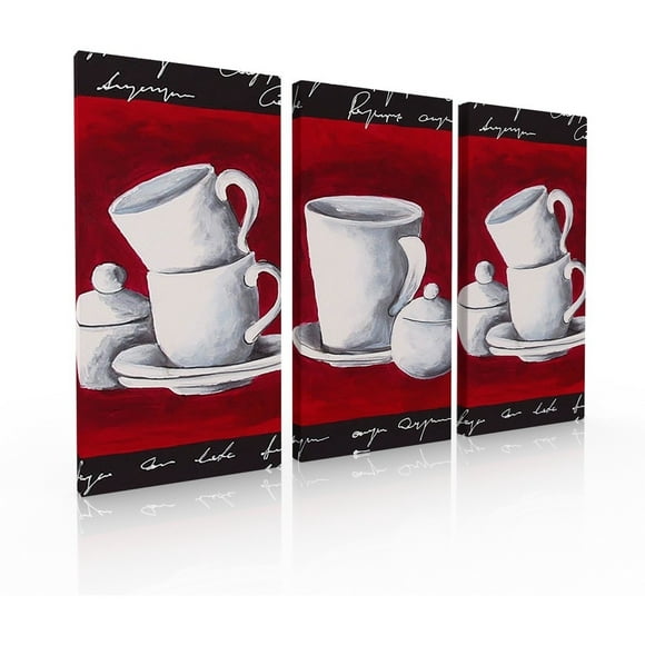 Set de 3 Cuadros Decorativos Ideas Creativas Cocina Comedor Tazas Roja Cuadro sublimado en tela