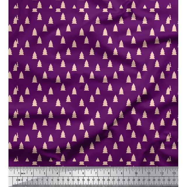 Soimoi Purple Modal Satin Fabric Christmas Tree Printed Fabric 1 Yard 42 Inch Wide