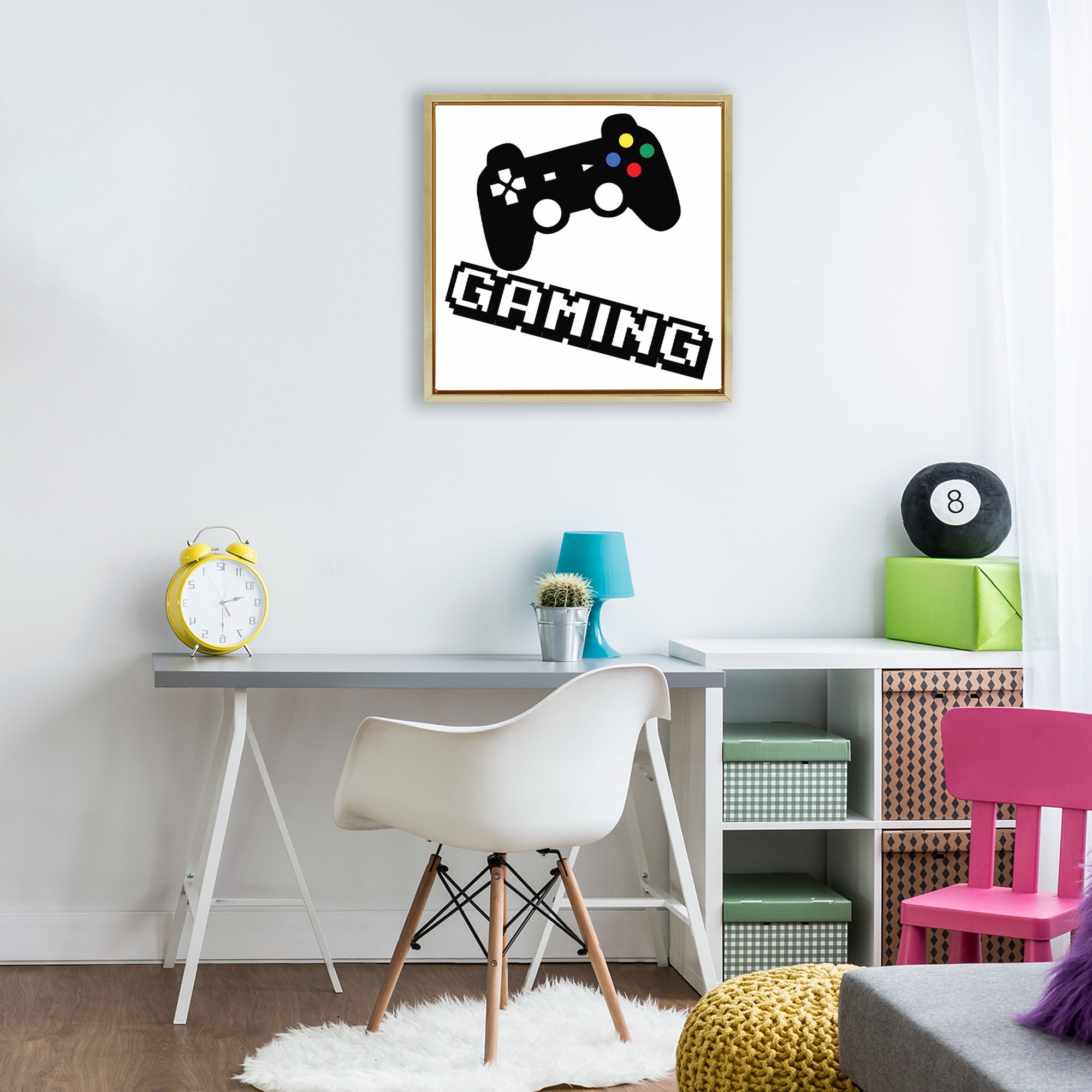 Stupell Industries Playful Pixel Gaming Gold Framed Floater Canvas Wall Art, design by Marcus Prime