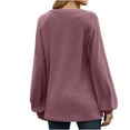 thumbnail image 4 of WREESH Womens Fashion Dressy Shirts Solid Color Knit V-Neck Long Sleeved Hollowed Out Patchwork Loose T-Shirt Pullover Red, 4 of 4