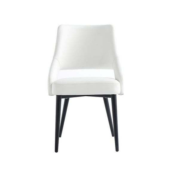 Maklaine Contemporary White Leatherette Dining Chair with Metal Legs