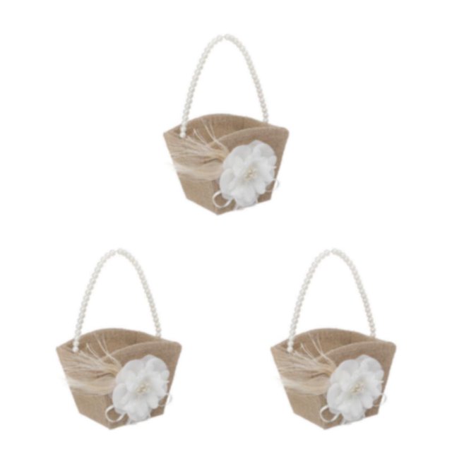 Ounissouiy Cesta de flores de arpillera rústica con mango de perla Cesta de niña duradera y de moda con mango de perla cesta de flores Type1 NO1