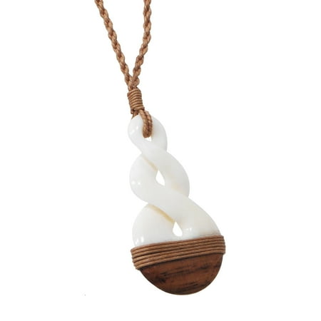 Maori Double Twist Bone And Koa Wood Rope Necklace