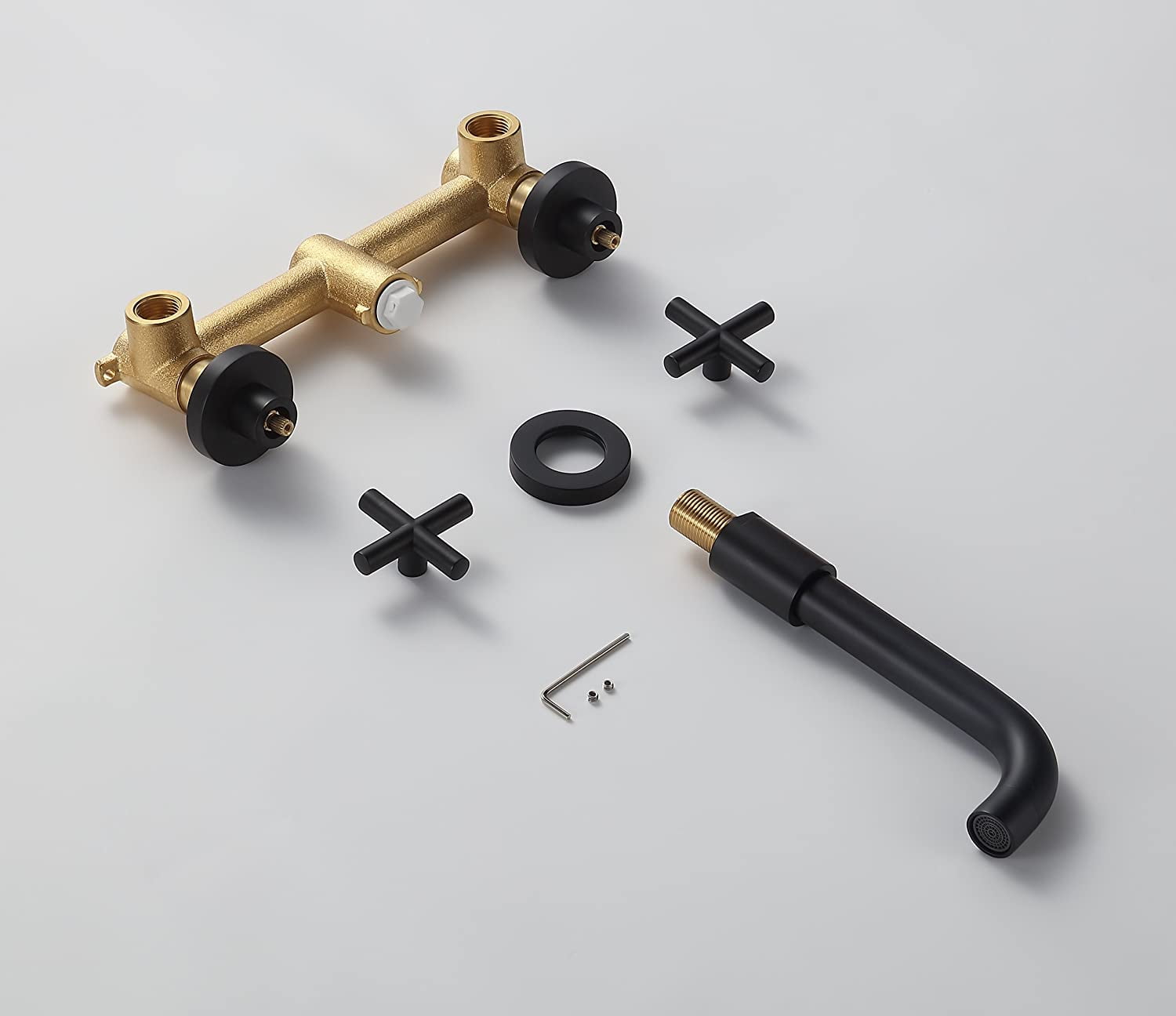MAYEERTY Wall Mount Bathroom Faucet for Vessel Sink with 2 Cross Handles, Solid Brass, Matte Black