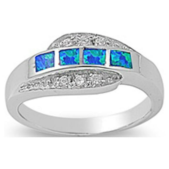 CHOOSE YOUR COLOR Blue Simulated Opal Ring .925 Sterling Silver Band White CZ Female Size 6