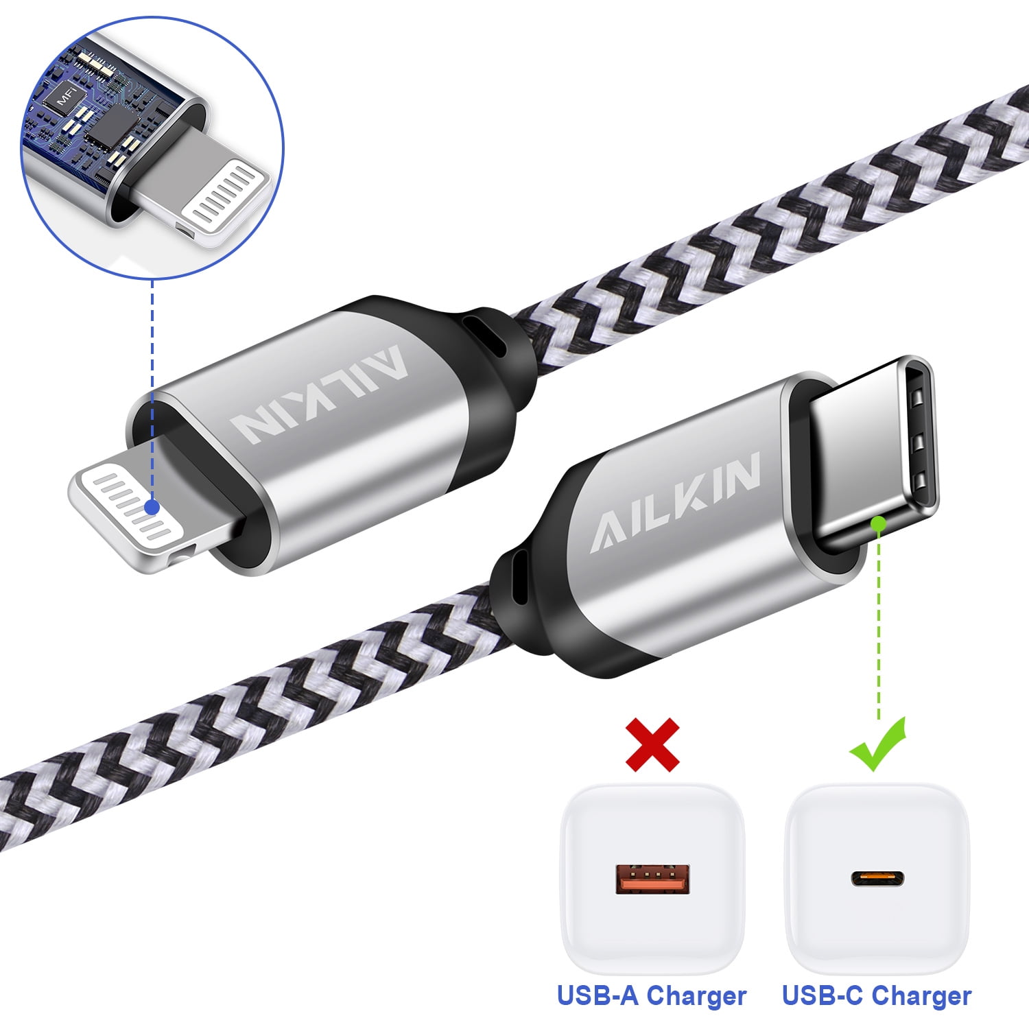 AILKIN Compatible with iPhone Charger Fast Charging 6ft Cords 3pack Compatible with iPhone 14/13/12/11/10,White