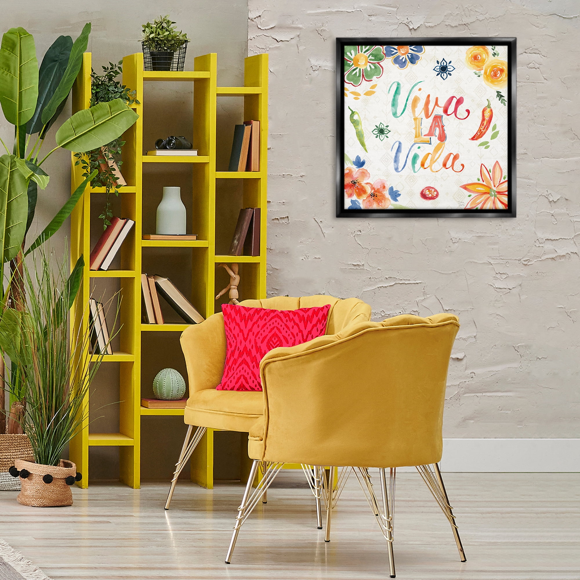 Stupell Industries Viva La Vida Celebración Inspirational Quotes & Sayings Painting Black Floater Framed Art Print Wall Art, 25 x 25