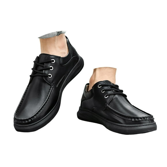 Leozcaa Men's Loafers Slip-on Boat Shoes Men Comfortable Casual Leather Orthopedic Lace up Loafers for Men