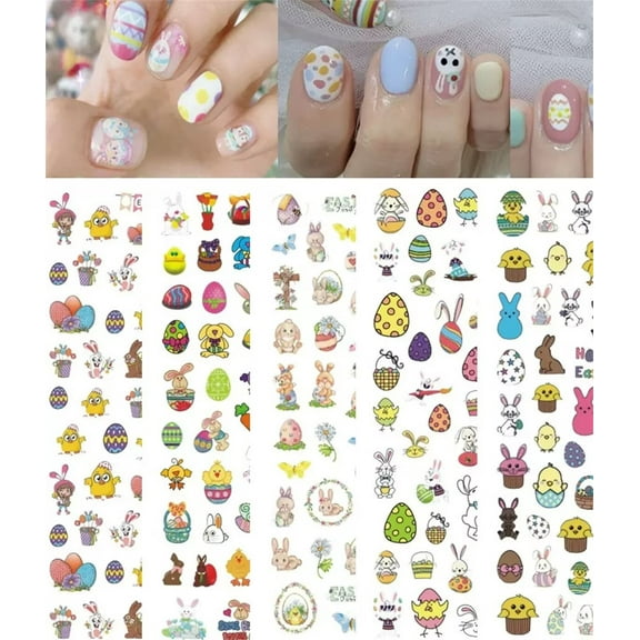 Scnwvu 10 Sheets Easter Nail Art Stickers Decals for Women Girls Manicure,Easter Bunny Eggs Self-Adhesive Nail Decals Stickers,Easter Nail Decoration Party Favor Supplies Accessories