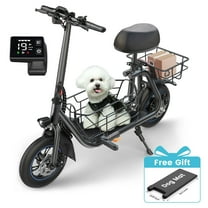 MIHOVER 19MPH Foldable 550W Electric Scooter with Seat for Adult, 12 inch Commuter E Scooter for Pets with Front & Back Basket & Dog Mat, Bigger Seat - up to 21 Miles