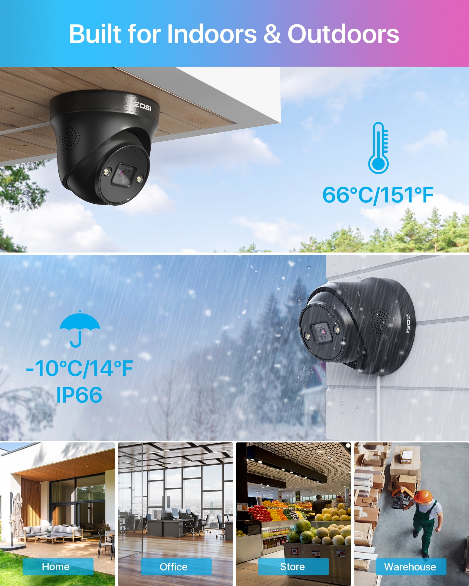4K POE Security Camera System with Color Night Vision, ZOSI 4PCS 4K Spotlight Wired Security Cameras, AI Person Vehicle Detection,8 Ports 16CH 8MP NVR with 2TB HDD for 24/7 Recording