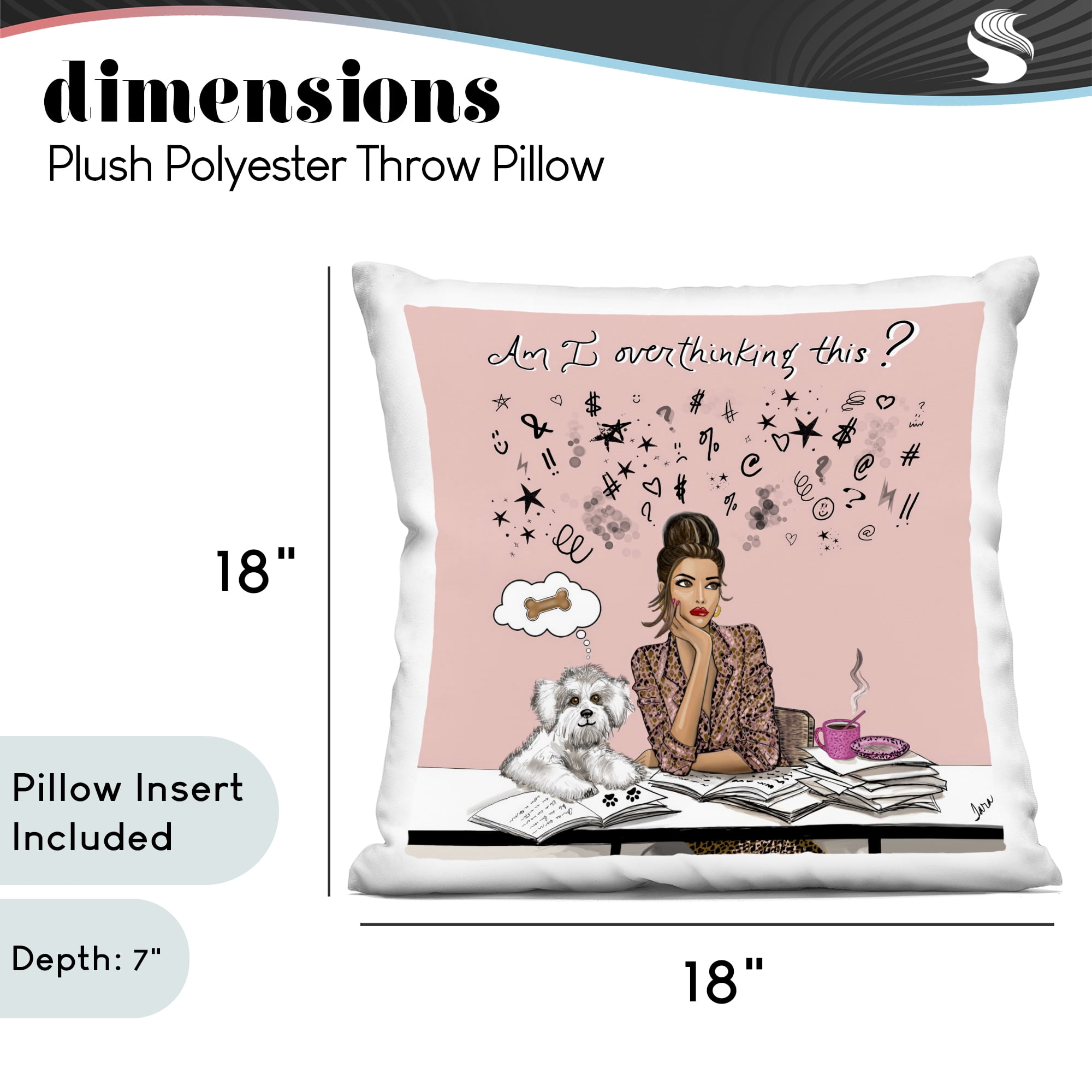 Stupell Industries Overthinking Reflection with Puppy Decorative Printed Throw Pillow, design by Tara Boone, 18 x 7 x 18