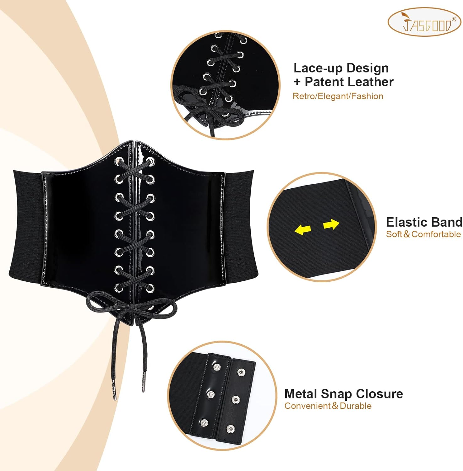 7788 Women Lace Up Tied Corset Belt Soft Leather Wide Cinch Waspie Waist Cincher Corset Wide Band Elastic Tied Waspie Belt  main image 4