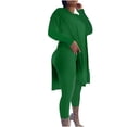 thumbnail image 2 of Summer Deals 2 Piece Outfits for Women Plus Size Solid V Neck Long Sleeve Side Split Loose Tops Straight Leg Pants Casual Outfits(XX-Large,Green), 2 of 4