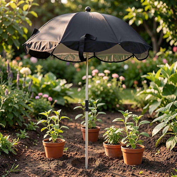 CRILSTYLEO Black Garden Plant Umbrella with Lightweight Frame and Fade-Resistant Fabric for Outdoor Use