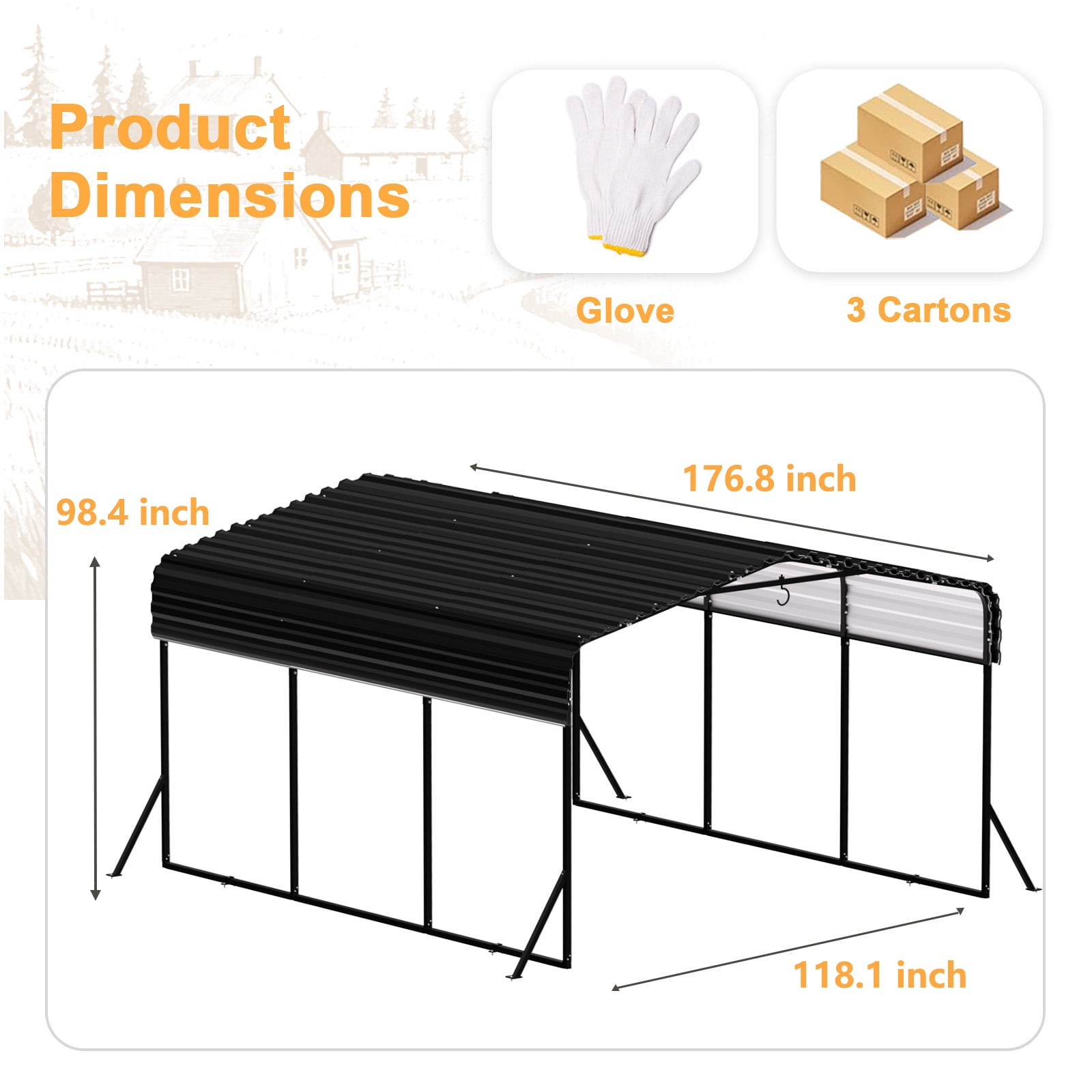 Sylviera 10x15ft Metal Carport Canopy, Heavy Duty Steel Frame Garage, Waterproof All-Weather Vehicle Shelter for Car, UV & Snow Protection