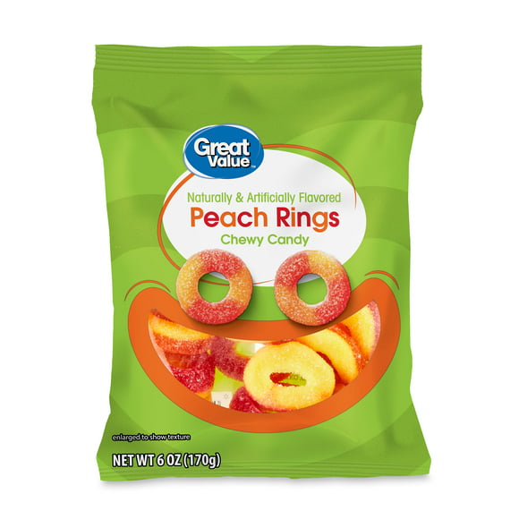 Great Value Peach Rings Chewy Candy, 6 oz