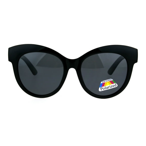 Antiglare Polarized Oversize Thick Plastic Cat Eye Diva Sunglasses All Black