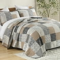 thumbnail image 3 of PANGUSHAN 100% Cotton Quilt King Size, King Quilt Bedding Set Quilted Bedspreads, Lightweight Reversible Plaid Comforter for King Bed, All Season, Brown/Gray, 3 Pieces, 3 of 16