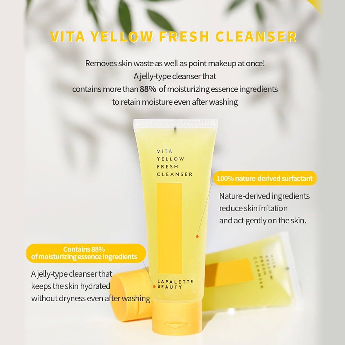 Vita Yellow Fresh Cleanser 100ml/3.38 fl.oz, Make-up remover 1-step cleanser, Pure VitaminC&Natural VitaminC for brightening
