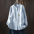 thumbnail image 2 of Women's Floral Embroidered Shirts Ruffle Neck Cotton Linen Blouse Button Down Casual Long Sleeve Tops, 2 of 5