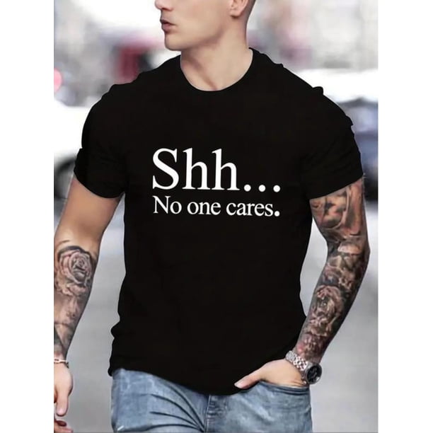 Camiseta de manga corta con cuello redondo y estampado de letras para hombre, corte regular, informal, cuello redondo, para uso diario, cómoda prenda de punto para todas las estaciones.